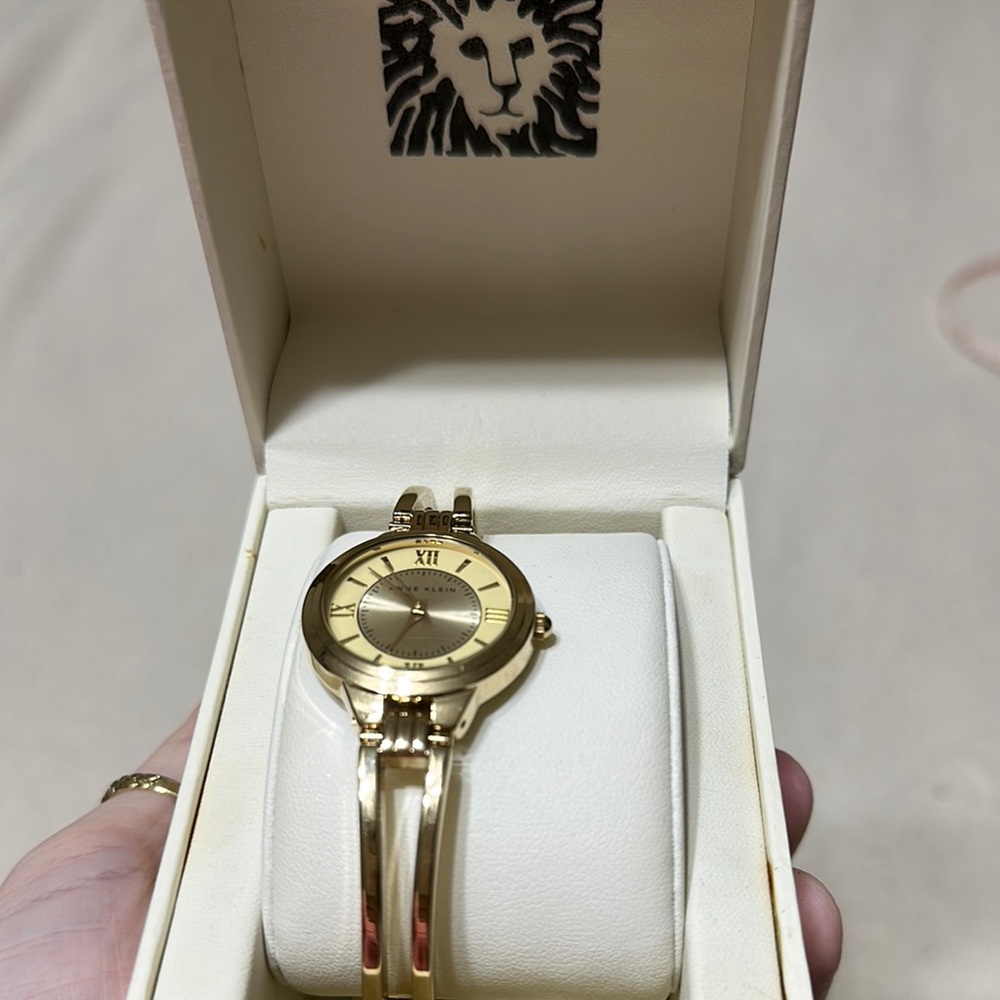 Anne Klein Gold Minimalist Watch with Metal Link Bracelet